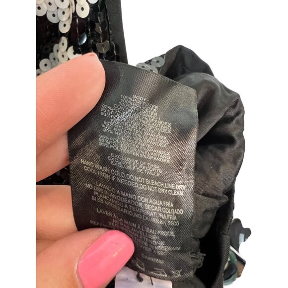 Vintage Y2k 2B Bebe Black & White Sequin Harlequin Sleeveless Mini Dress Size M - Picture 4 of 7